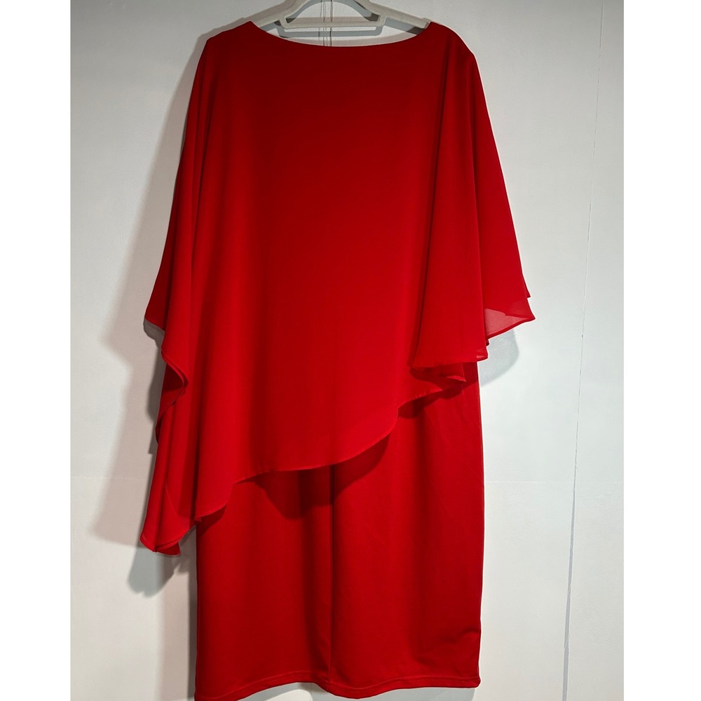 Womens Tomato Red Dress 20W Cape Sleeve Dress Chiffon Overlay Asymmetric Holiday - Picture 3 of 7